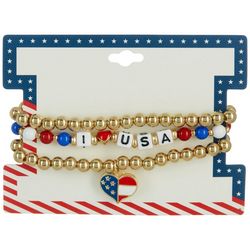 Americana Holiday 3-piece Beaded I Heart USA Bracelet Set