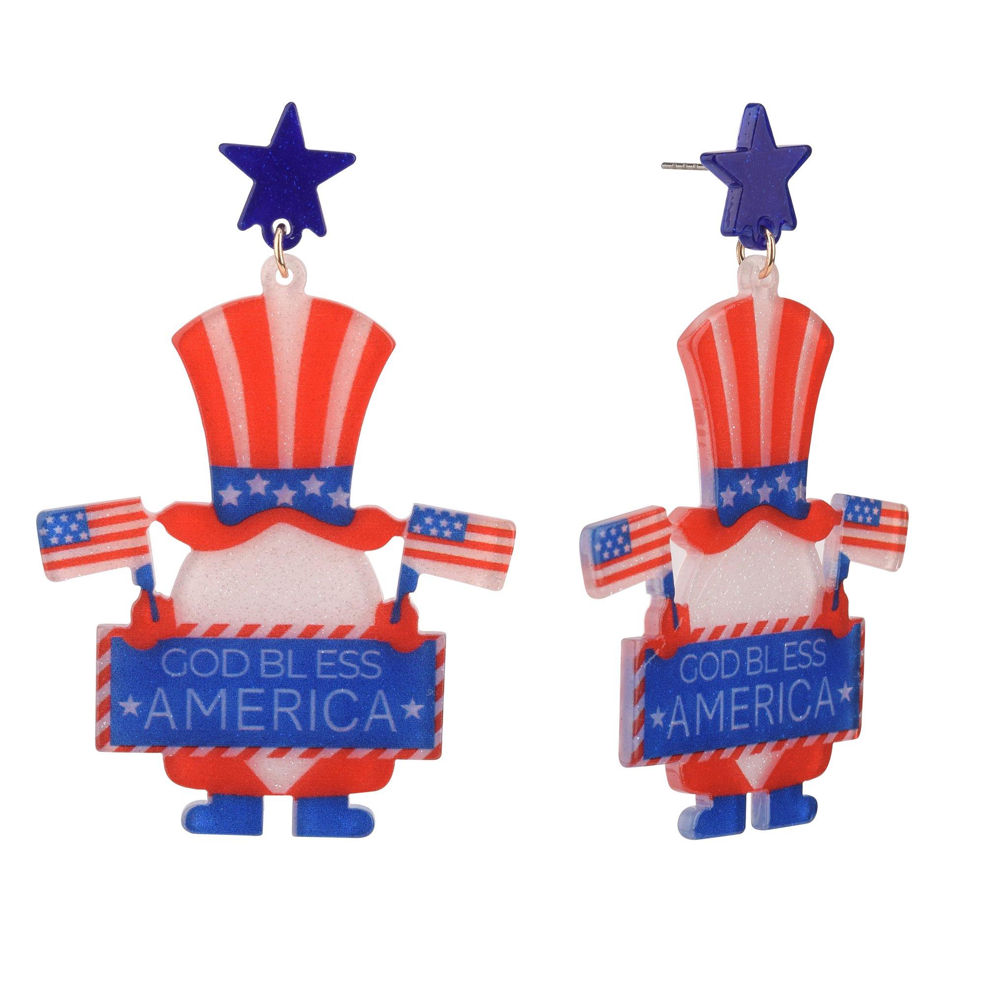 Americana Gnome Top Hat Drop Earrings