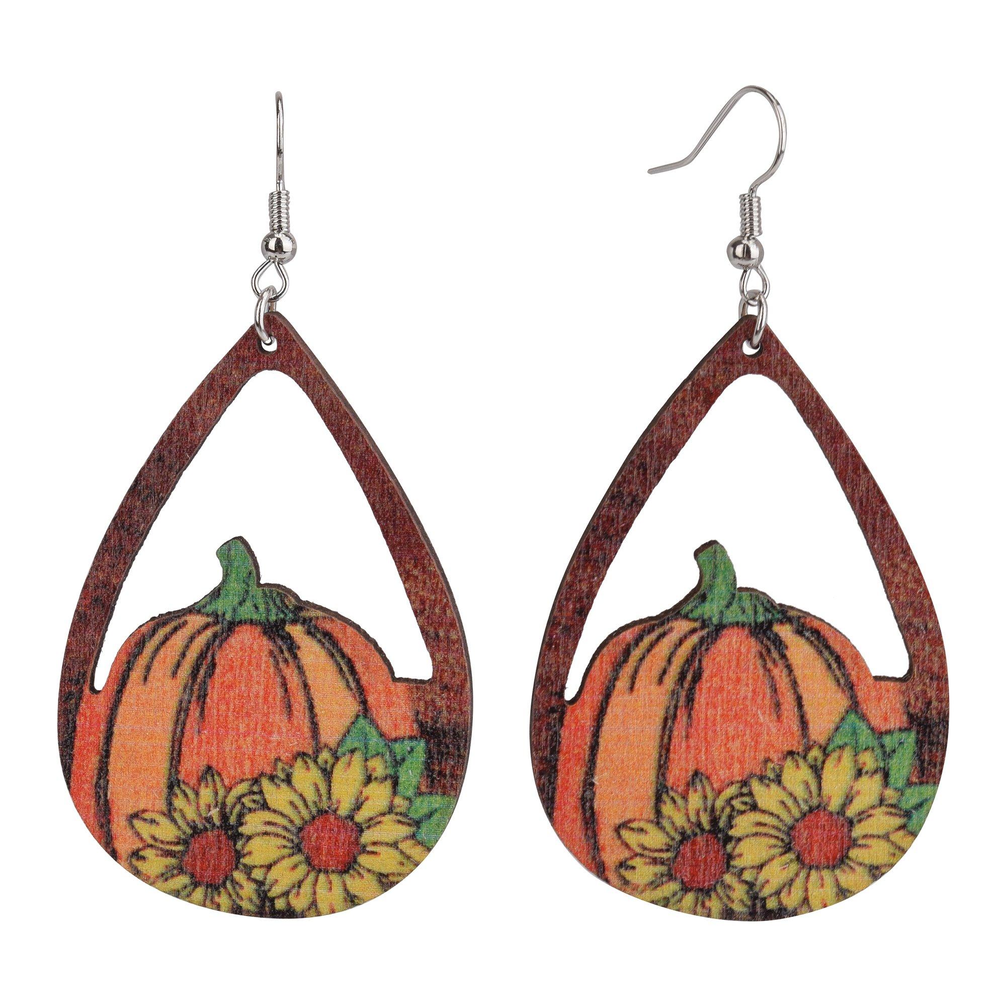 Pumpkin Sunflower Teardrop Dangle Earrings