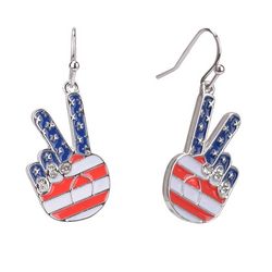Americana 1.5 In. Peace Sign Enamel Dangle Earrings
