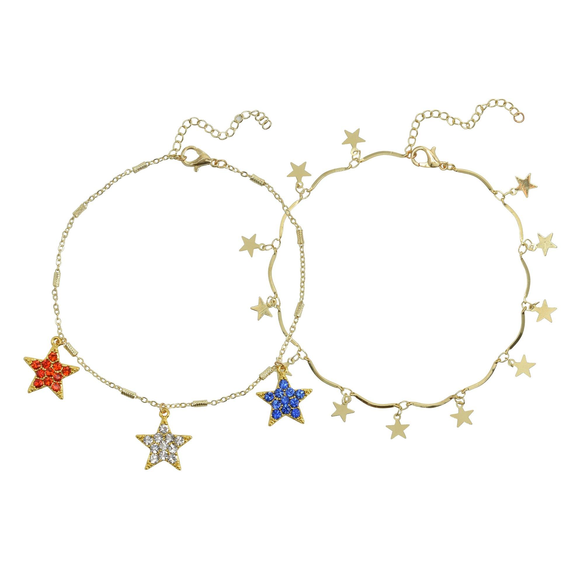 2-Pc. Pave Star Charms Anklet Set