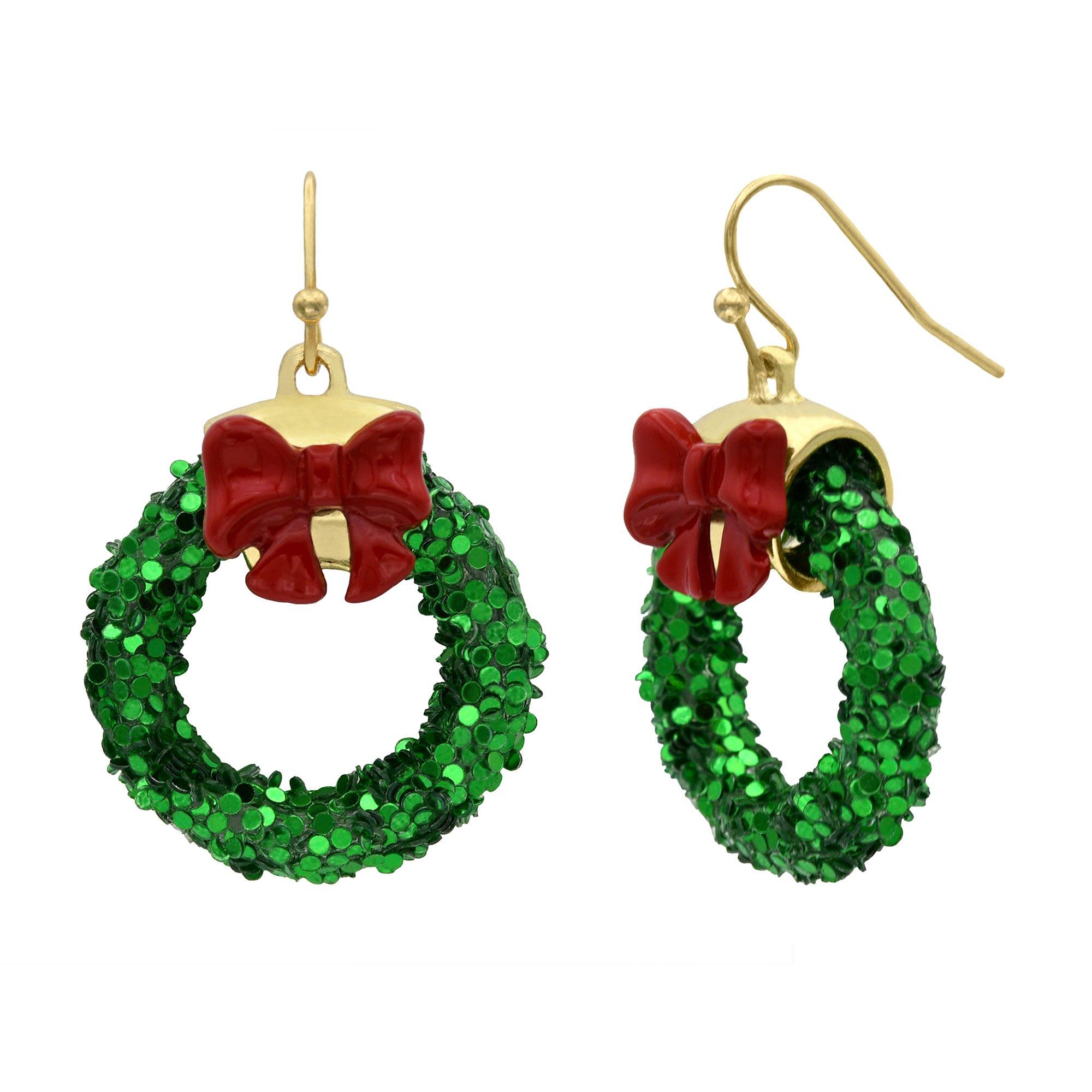 Brighten The Season Glitter Xmas Wreath Dangle Earrings