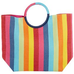 Shiraleah Colored Stripe Paper Straw Ring Handle Beach Tote