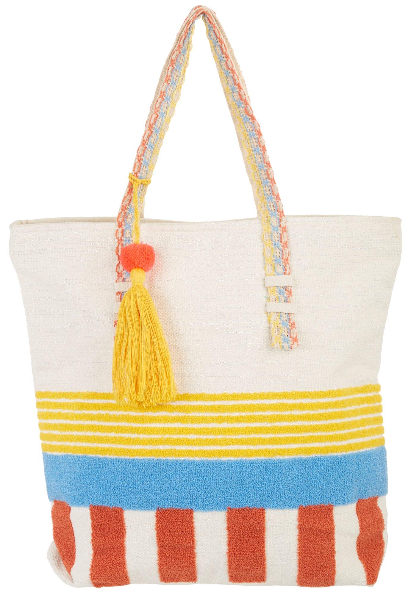 Twig & Arrow Tufted Stripes Tassel Beach Tote