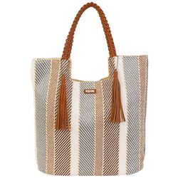 Sun N' Sand Woven Striped Poly Straw Shoulder Beach Tote