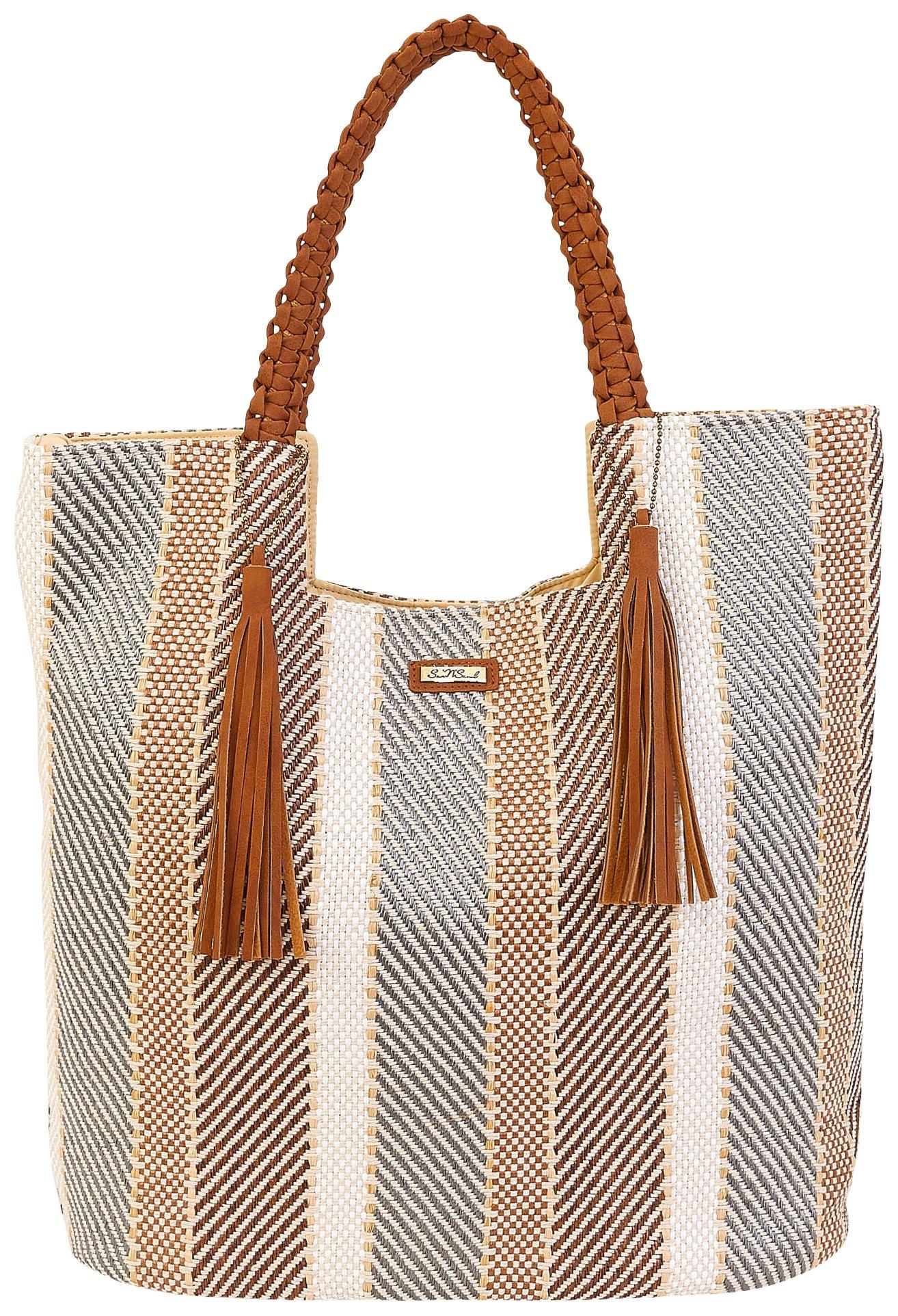 Woven Poly Straw Beach Tote Bag