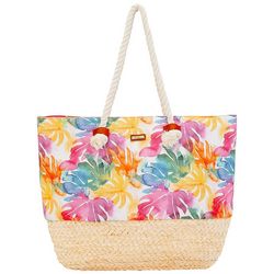 Caribbean Joe Tropical Print Canvas Beach Tote Bag