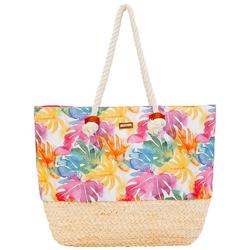 Tropical Print Canvas Beach Tote Bag