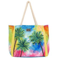 Sun N' Sand Palm Tree Print Canvas Beach Tote Bag