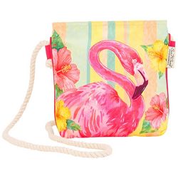 Sun N' Sand Hibiscus Flamingo Canvas Crossbody Beach Handbag