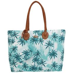 WAY.MAY Palm Tree Leaf Leather Tote Bags Zippered Handbags Shoulder Bag