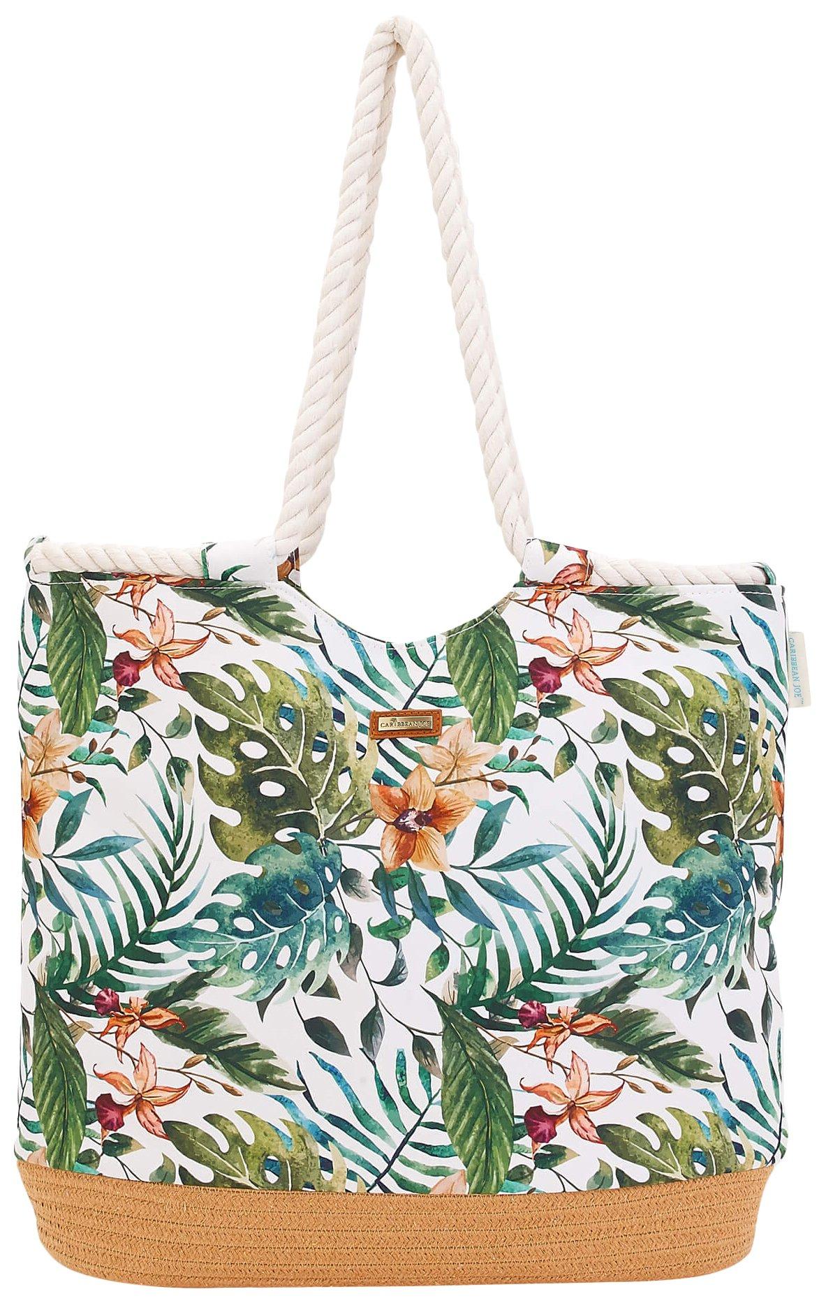 Sun N' Sand Palm Leaf Canvas Rope Shoulder Beach Tote