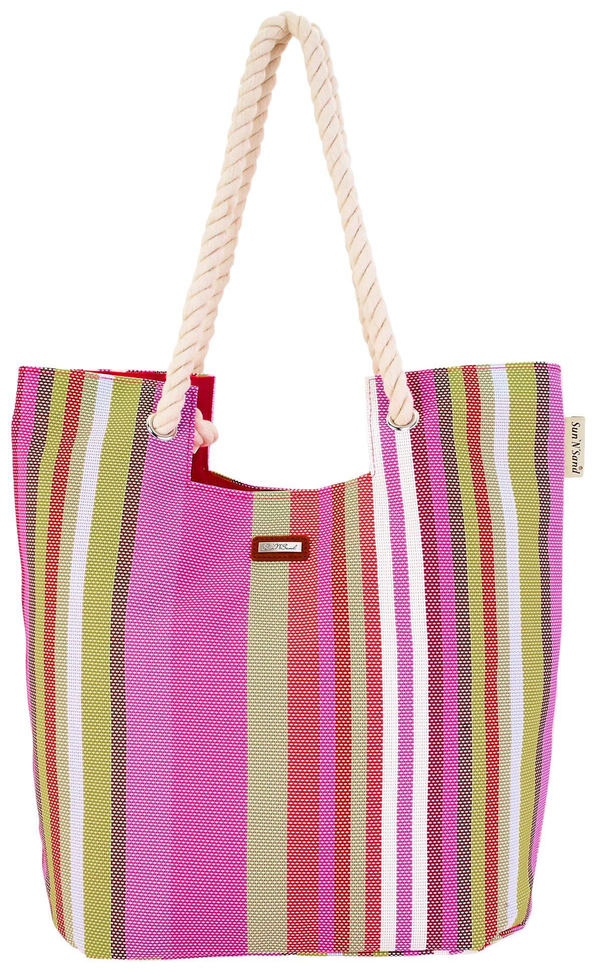 Scoop Stripe Poly Woven Beach Tote Bag
