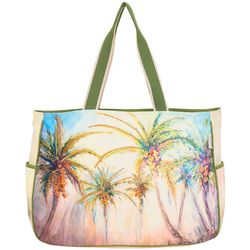 Sun N' Sand Palm Tree Print Canvas Beach Tote Bag