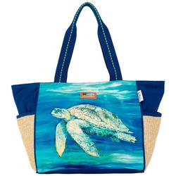 Dakota Turtle Print Canvas Beach Tote Bag