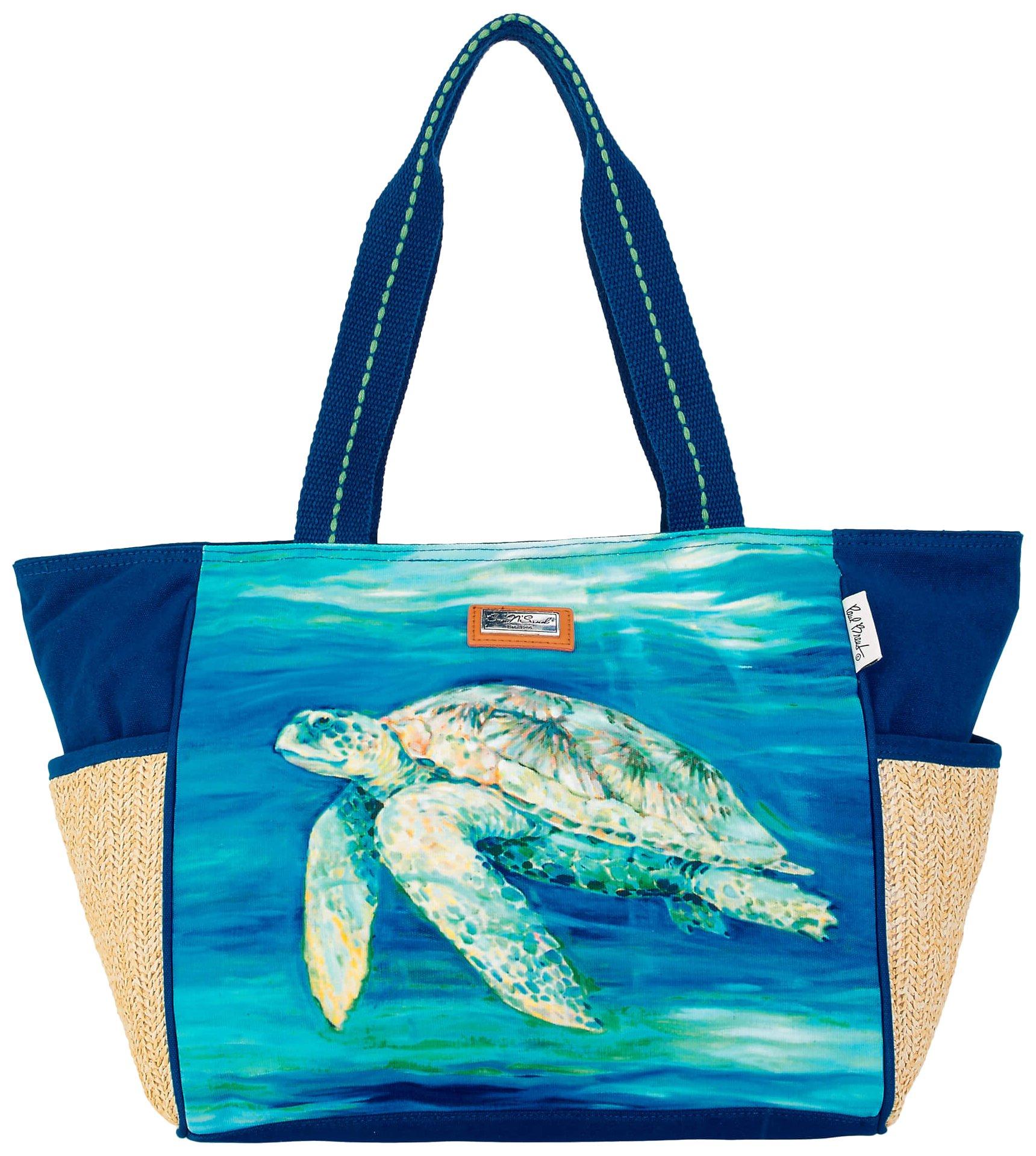 Dakota Turtle Print Canvas Beach Tote Bag