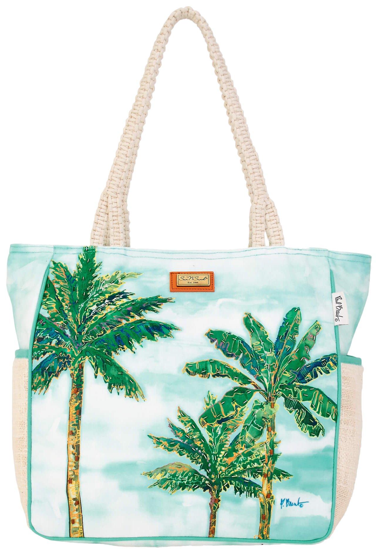 Gracie Palm Tree Canvas Beach Bag Tote