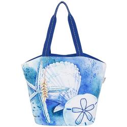 Seashell Print Canvas Beach Tote Bag