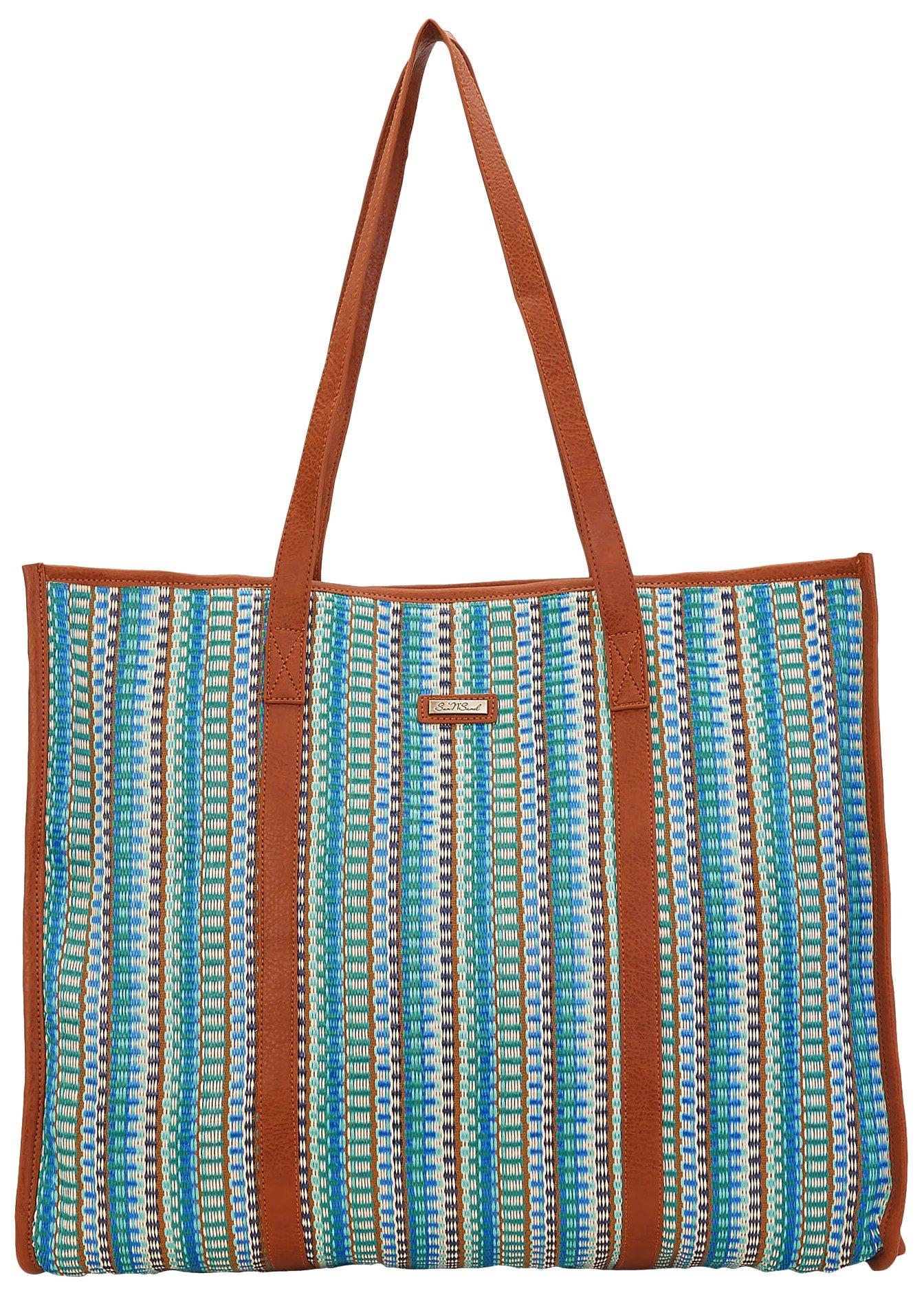 Ocean Waves Striped Poly Straw Beach Bag Tote