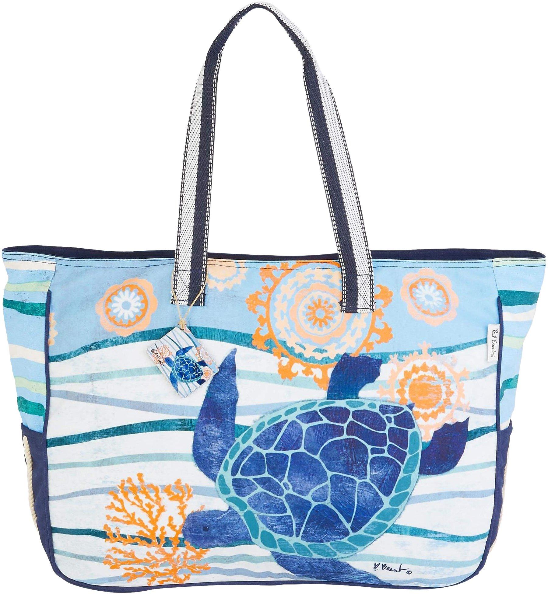 Sun N' Sand Turtle Print Canvas Beach Tote Bag