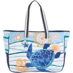Turtle Print Canvas Beach Tote Bag