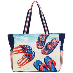 Americana Flip Flop Print Canvas Tote Beach Bag