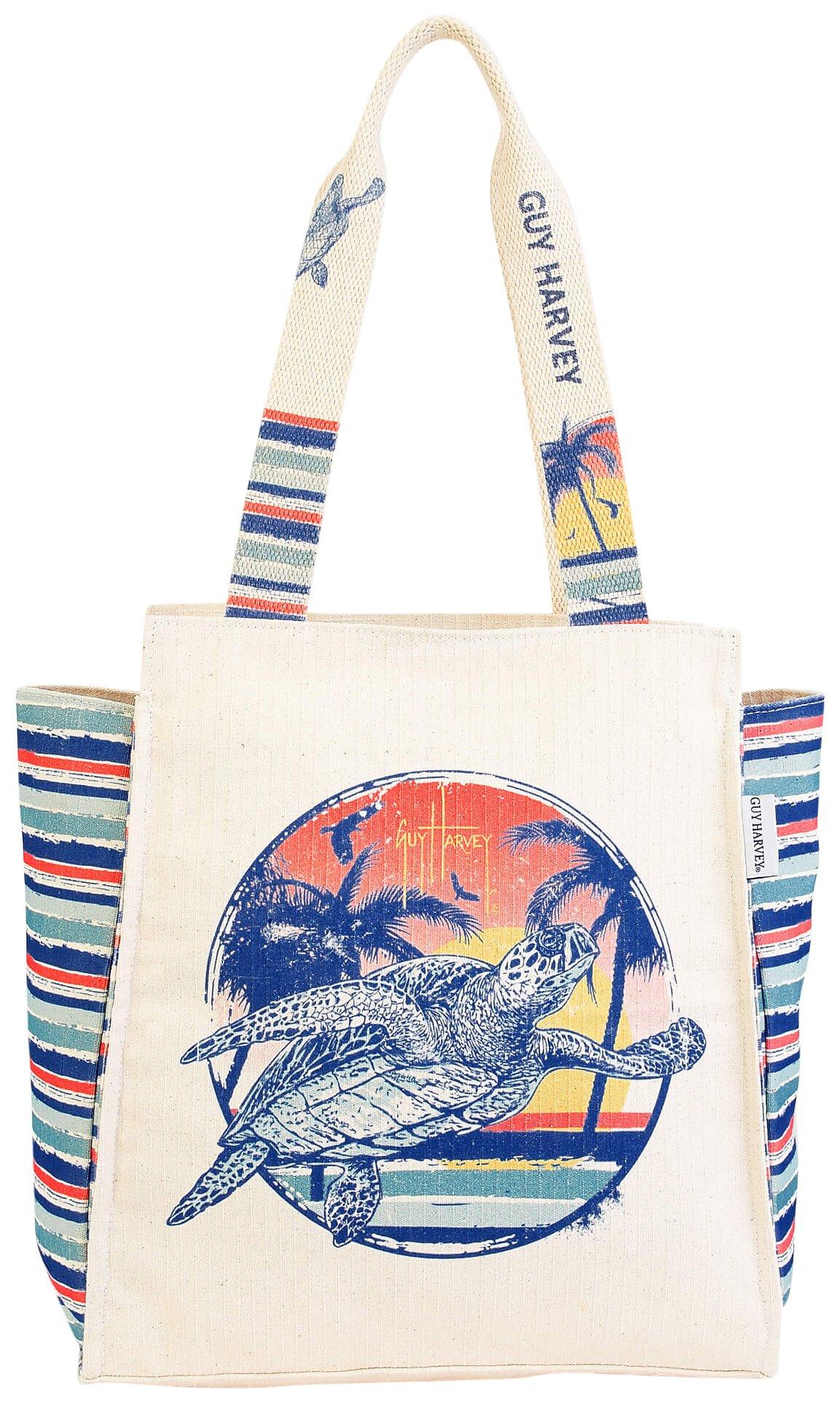 Retro Hawksbill Sea Turtle Beach Tote Bag