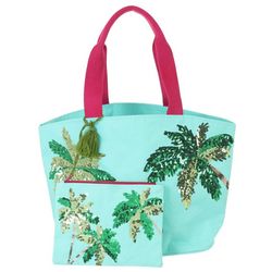 Mina Victory Palm Tree Sequin Beach Tote & Matching Clutch