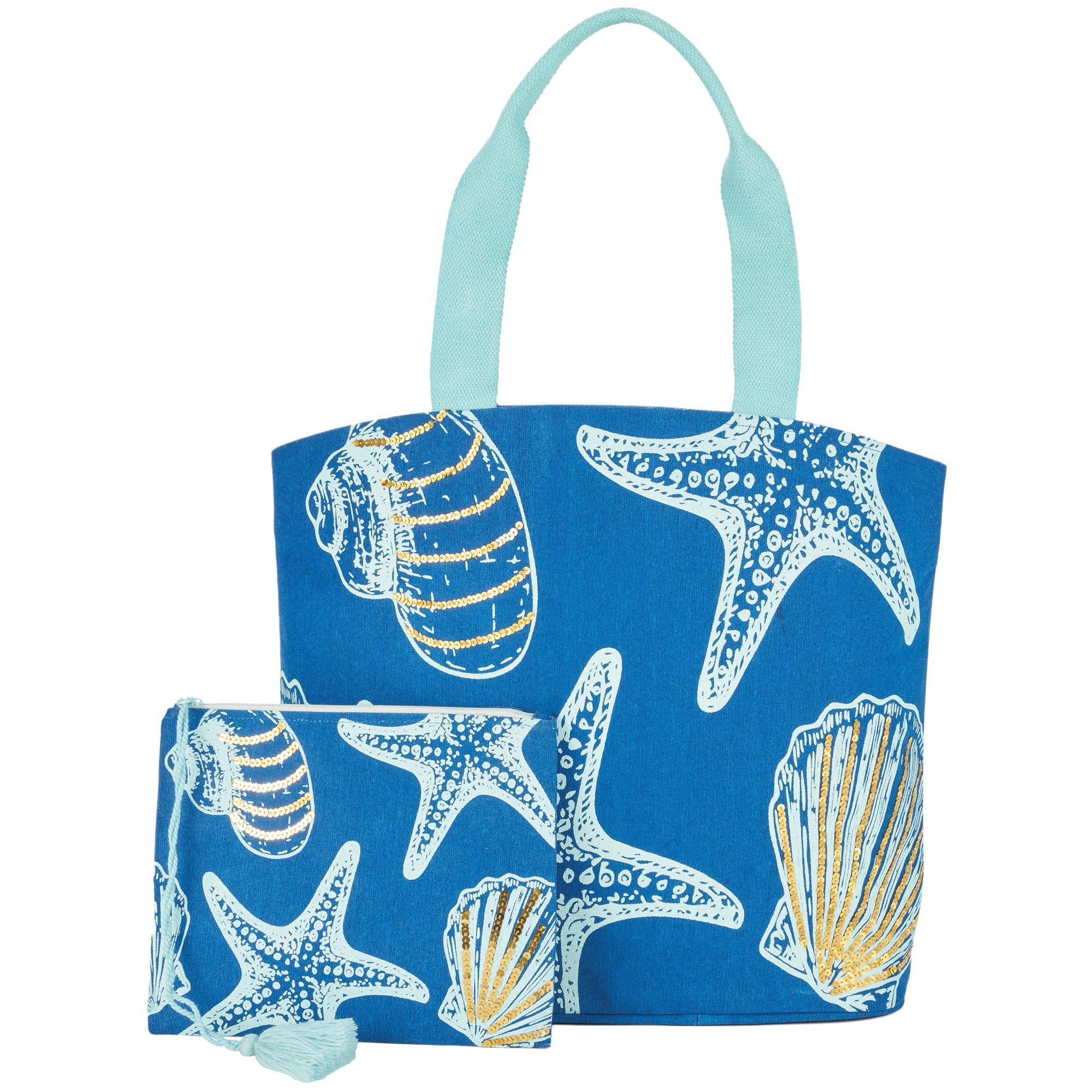 Mina Victory Sequin Shell Beach Tote & Matching