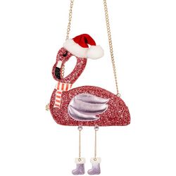 Betsey Johnson Christmas Flamingo Glitter Crossbody Bag
