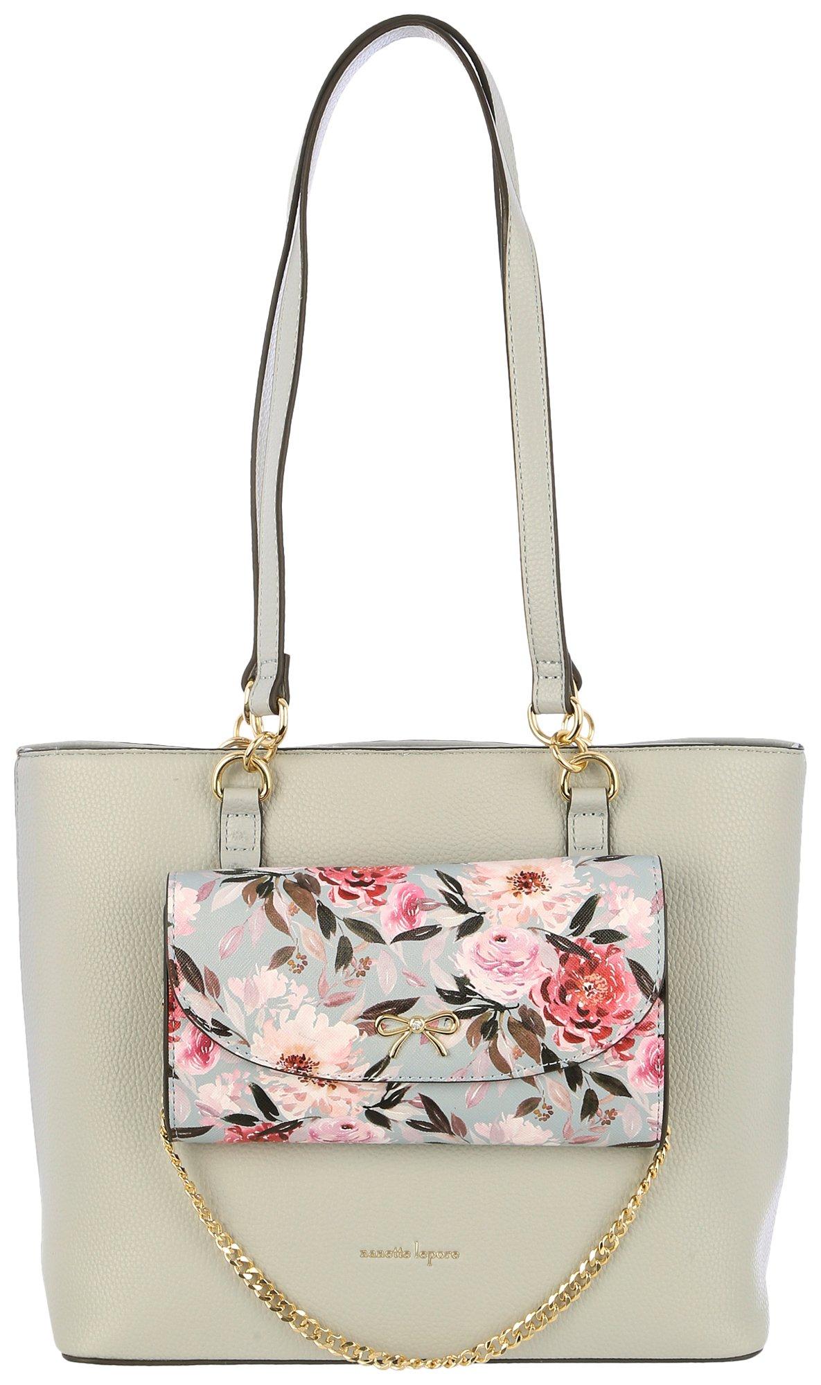 Nanette Lepore Natali Solid Pebbled Tote Bag With Clutch