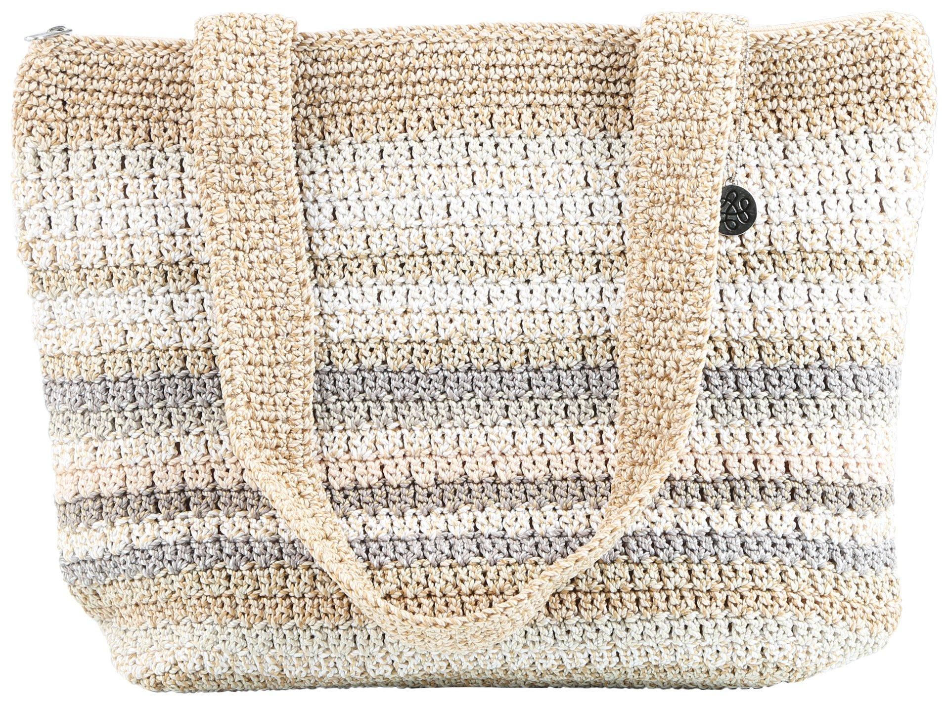 Crochet Stripe Shoulder Tote Bag