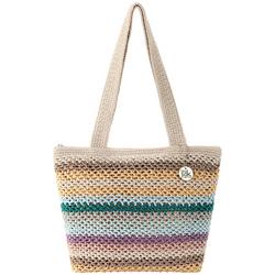 Hand Crochet Stripe Shoulder Tote Bag