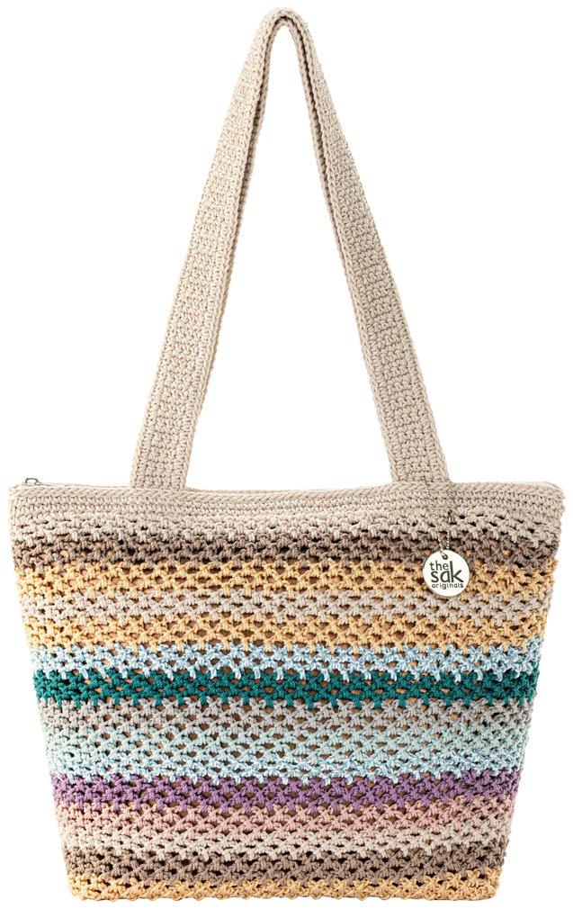 Hand Crochet Stripe Shoulder Tote Bag
