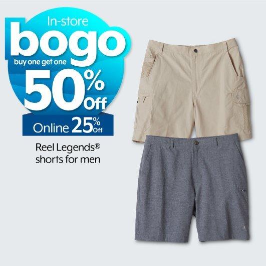 BOGO 50% off in-store. 25% off online Reel Legends® shorts for men