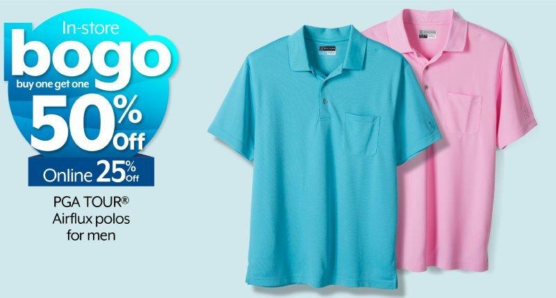 BOGO 50% off in-store. 25% off online PGA TOUR® Airflux polos for men