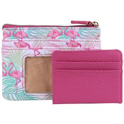 Flamingo Vegan Leather Coin Pouch & Card Case Set
