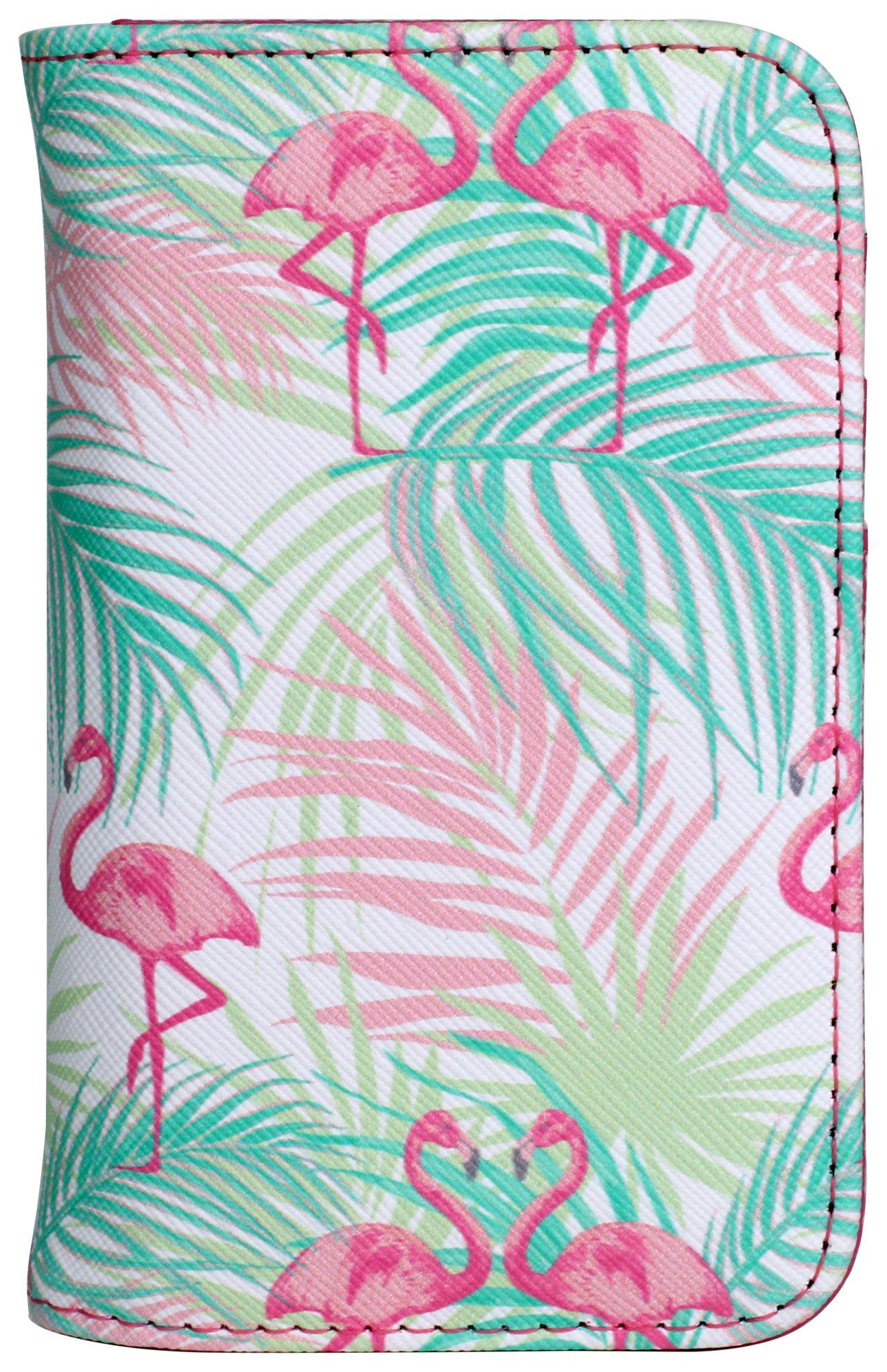 Flamingo Print Vegan Leather Snap Card Case