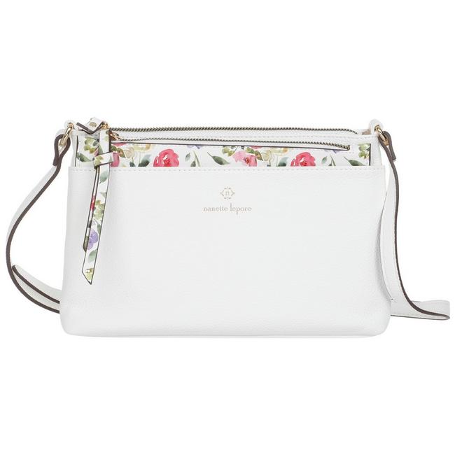 Nanette Lepore Handbag MIRABEL White Crossbody W/add Pouch Floral VEGAN  LEATHER