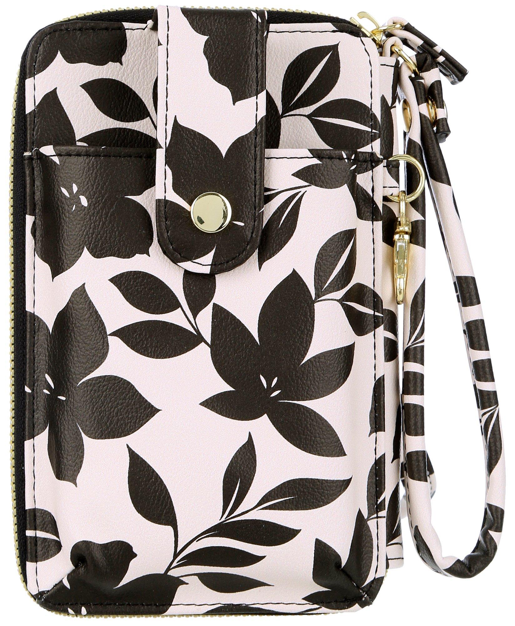 Jacqui Stencil Floral Wallet Wristlet Crossbody Bag