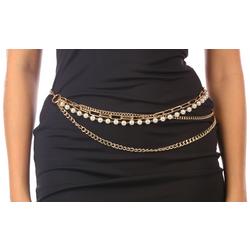 Womens 4-Row Pearl Frontal Chain Belt