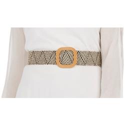 Womens Square Buckle Woven Stretch Belt