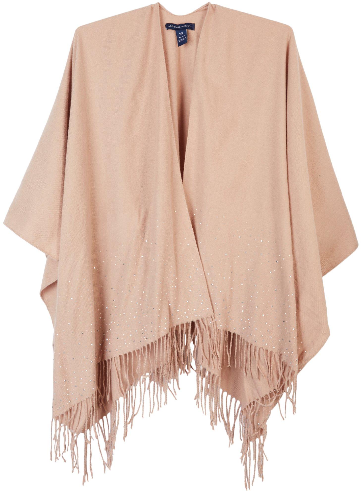 Womens Rhinestone Supersoft Fringe Ruana