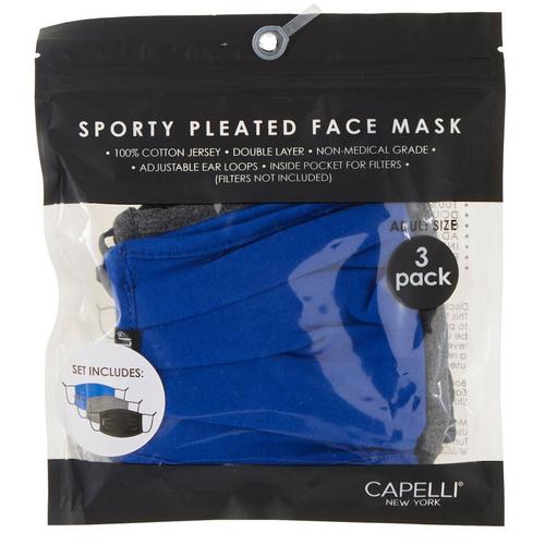Capelli 3-Pc Solid Color Jersey Pleated Reusable Face