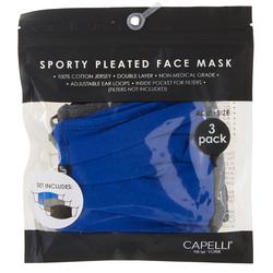 3-Pc Solid Color Jersey Pleated Reusable Face Masks