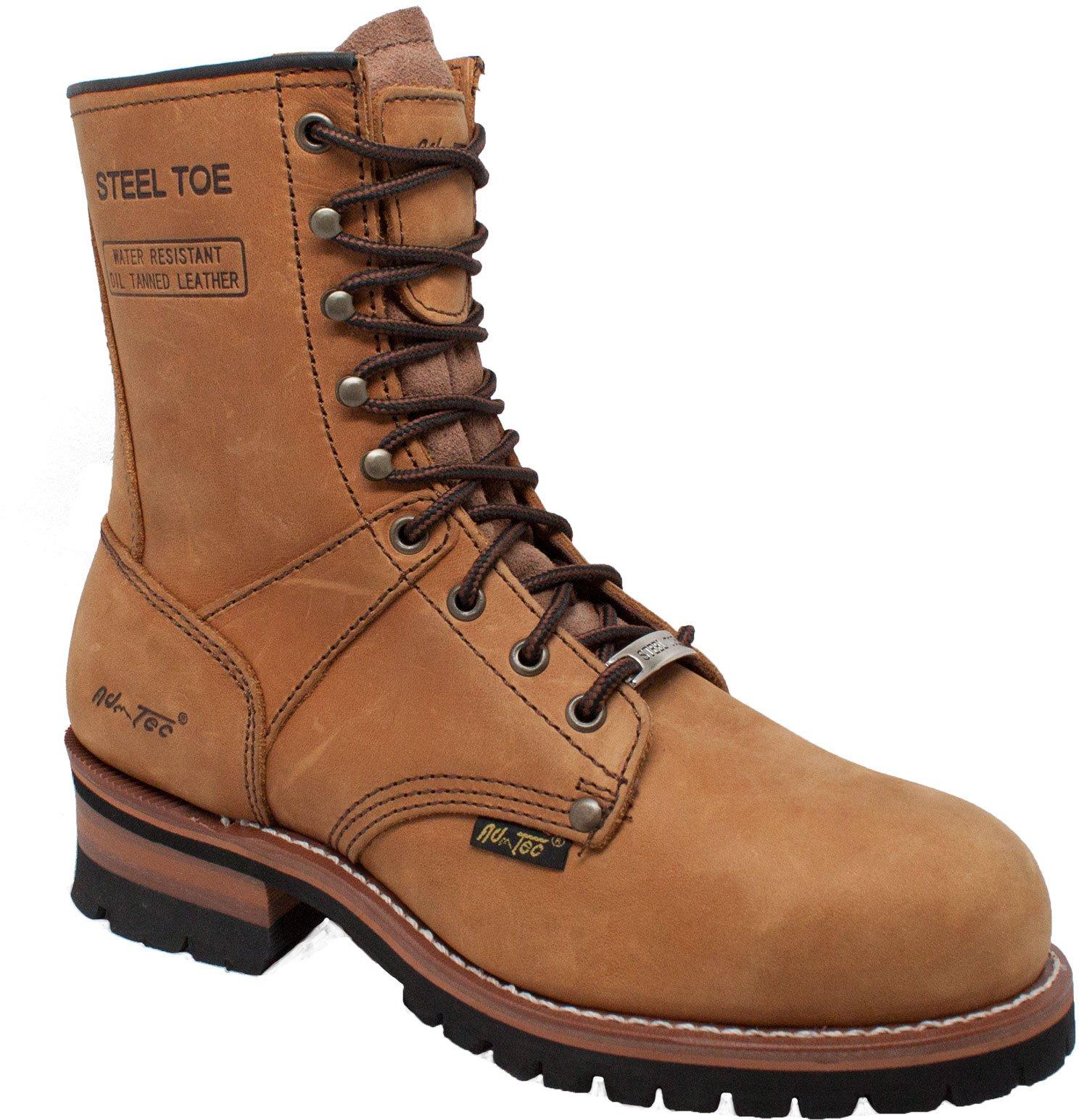 AdTec Mens 9'' Steel Toe Brown Logger Boots