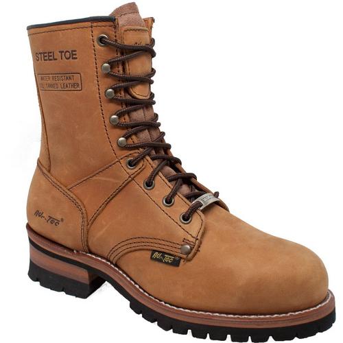 AdTec Mens 9'' Steel Toe Brown Logger Boots