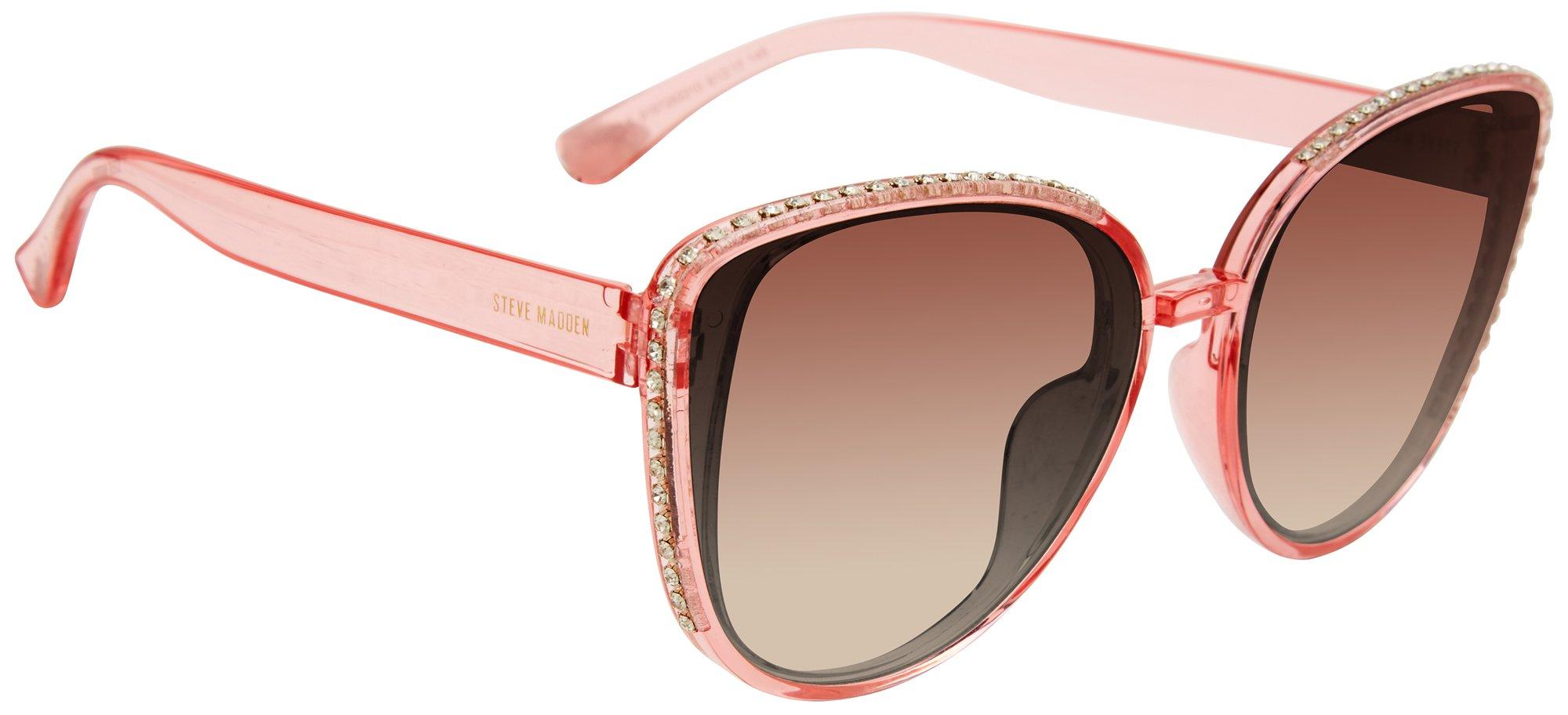 Steve Madden Womens Solid Crystal Cat Eye Sunglasses