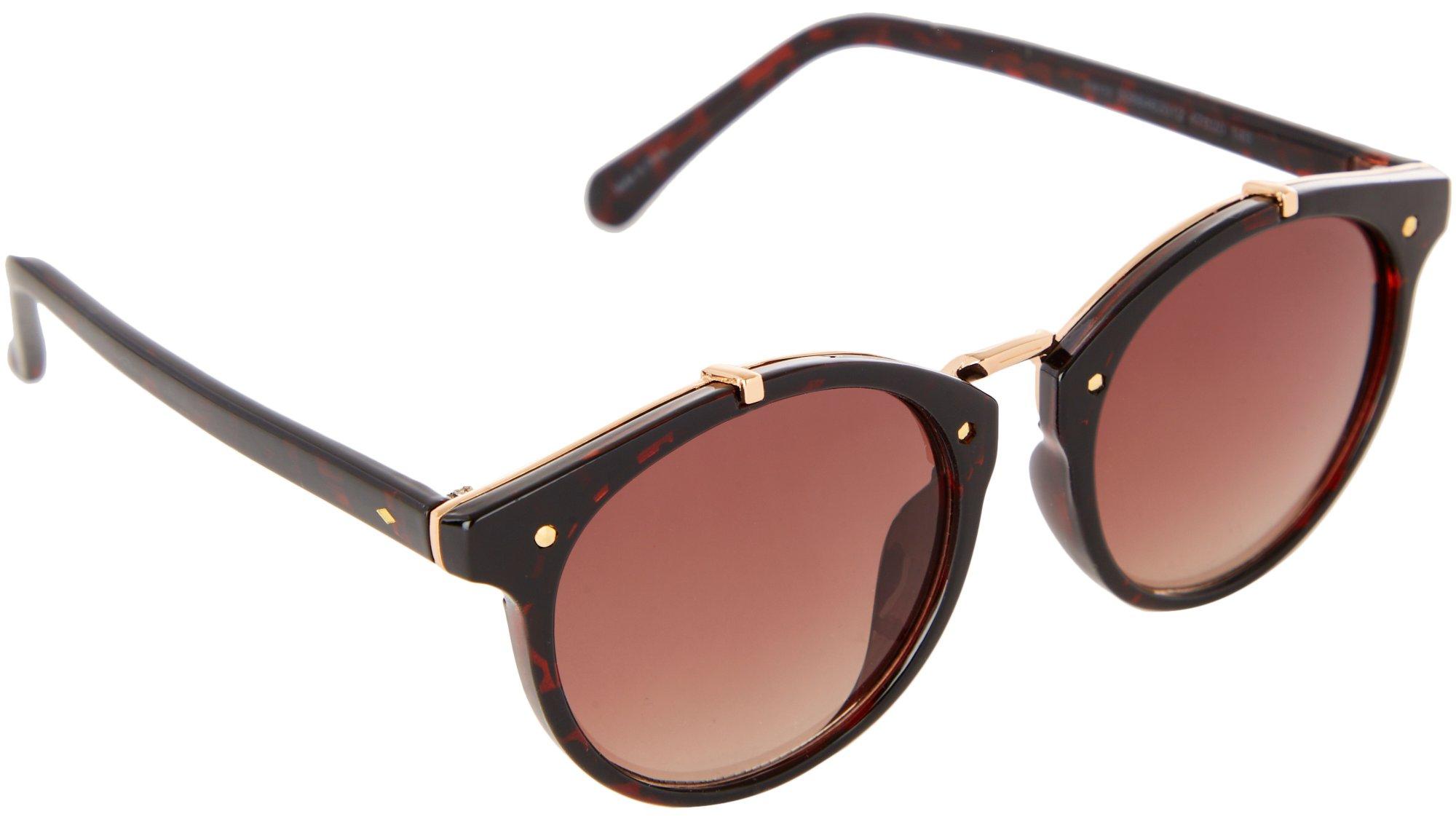 Fossil Womens Round Tortoise Shell Tinted Sunglasses