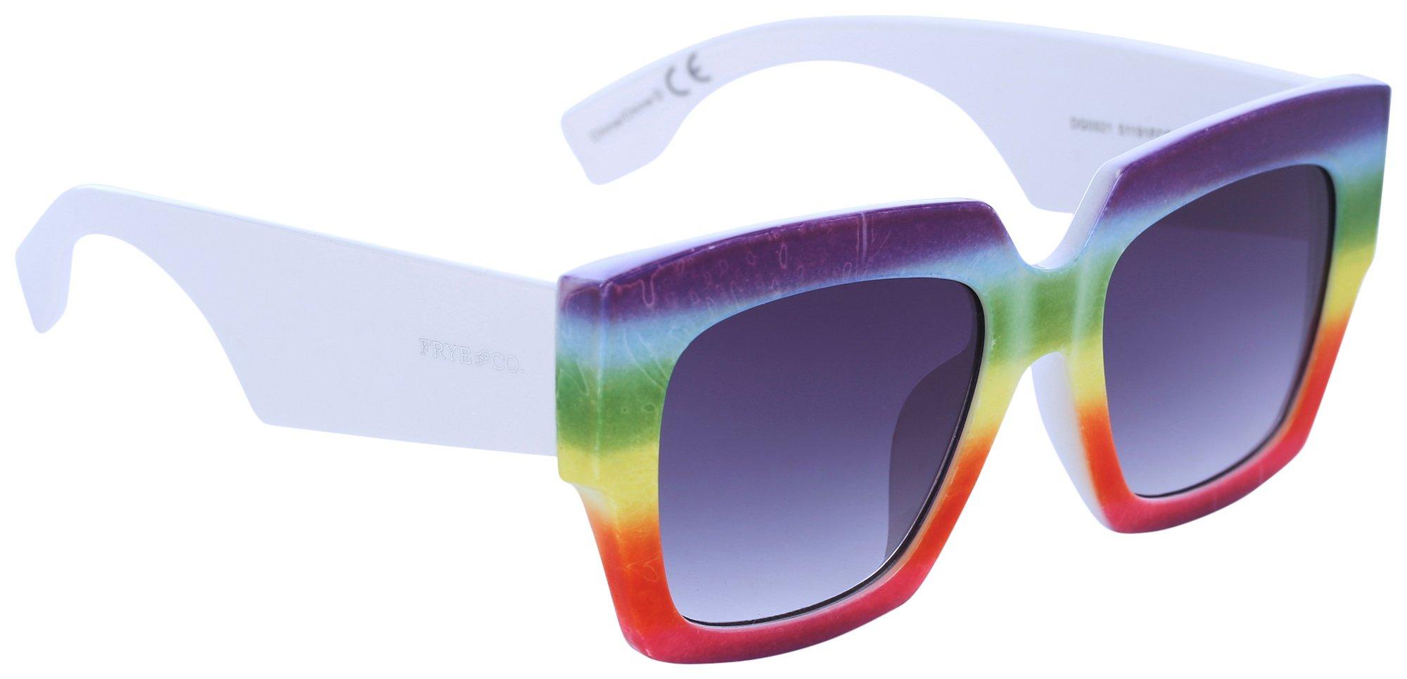 Frye & Co Womens Rainbow Print Chunky Square Sunglasses